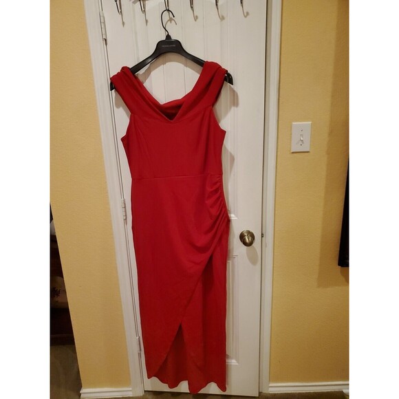 Quiz Women's Crepe V-Neck Off-The-Shoulder Dress, Red, Size 14, NwT - Picture 1 of 8